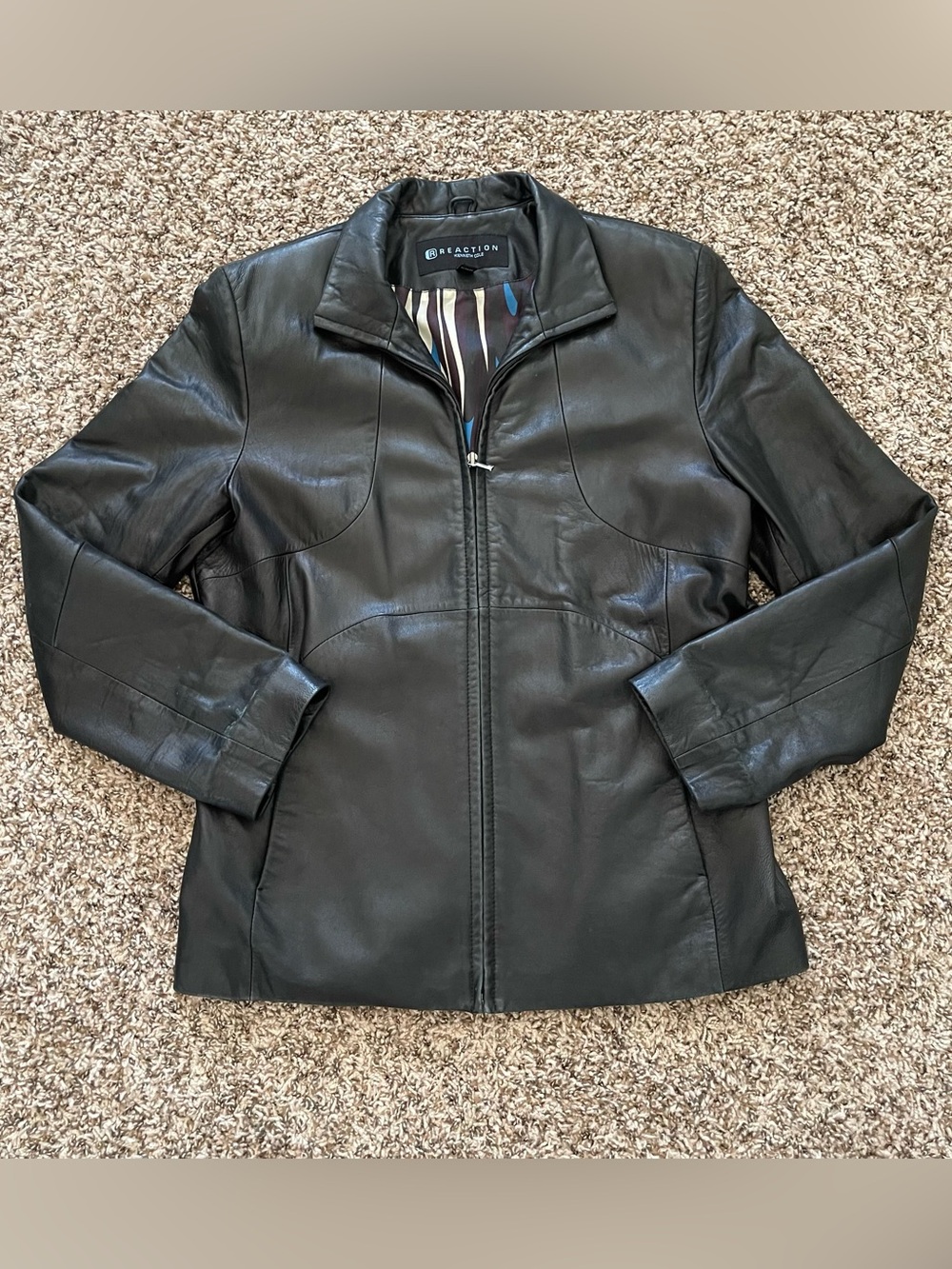 Kenneth Cole Reaction Women's‎ 100% Leather Jacket Black Size L 90s Y2K